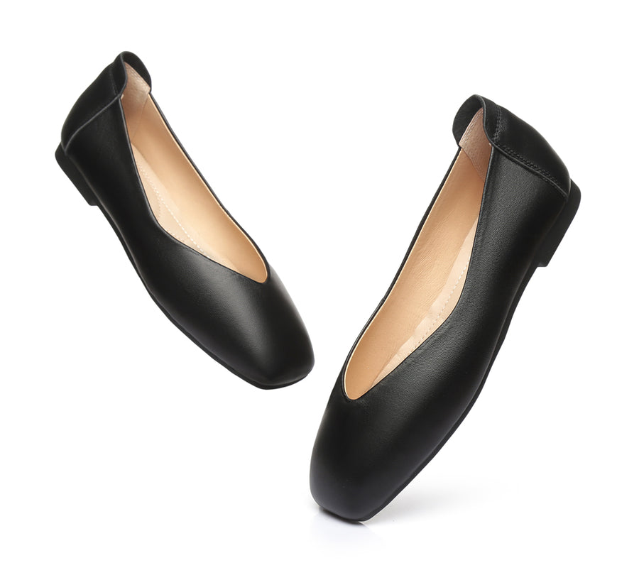 TARRAMARRA Square Toe Leather Ballet Flats Women Linda-Flats-PEROZ Accessories