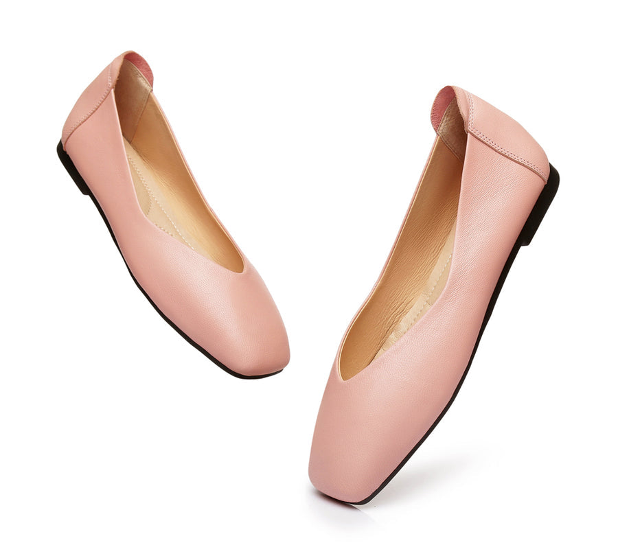 TARRAMARRA Square Toe Leather Ballet Flats Women Linda-Flats-PEROZ Accessories