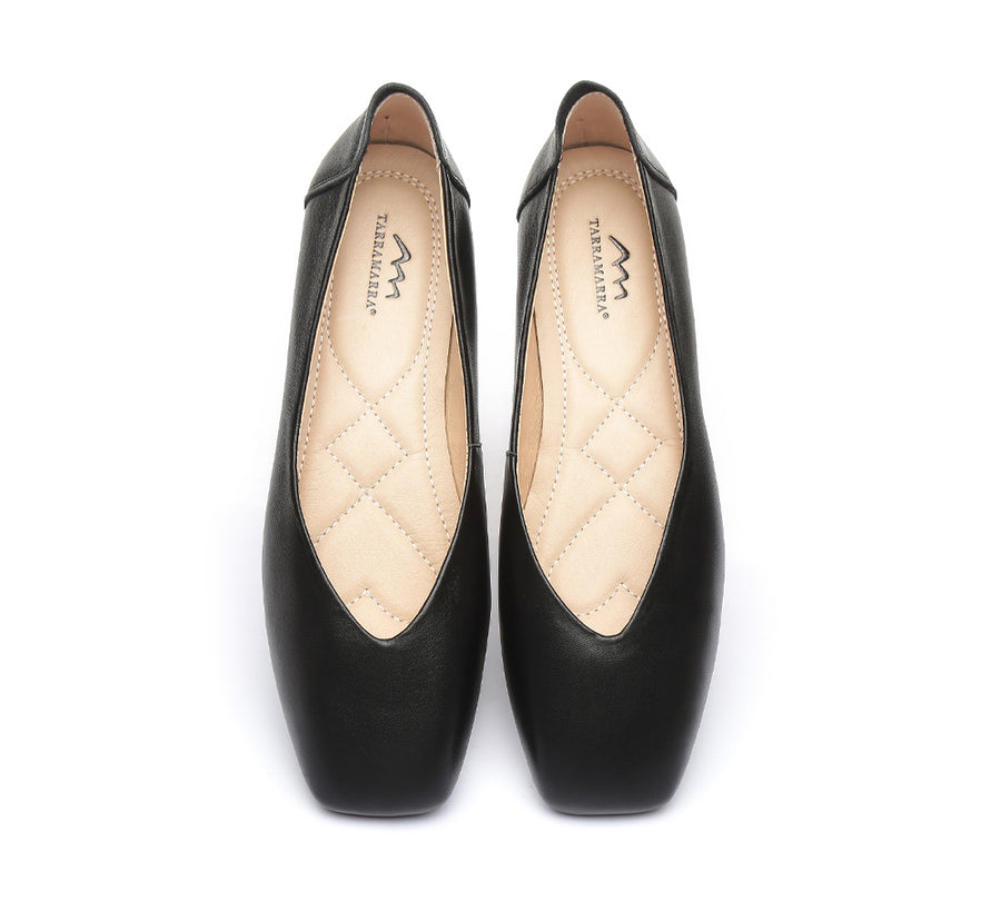 TARRAMARRA Square Toe Leather Ballet Flats Women Linda-Flats-PEROZ Accessories