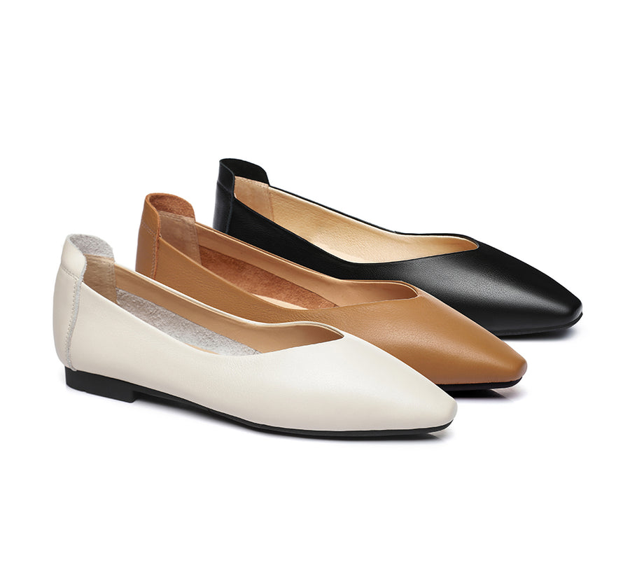 TARRAMARRA Pointed Toe Leather Ballet Flats Women Everly-Flats-PEROZ Accessories