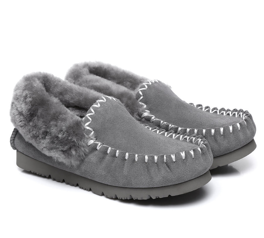 Australian Shepherd Ankle Sheepskin Slippers Men Popo Moccasins Big Size UGG Boots-Slippers-PEROZ Accessories