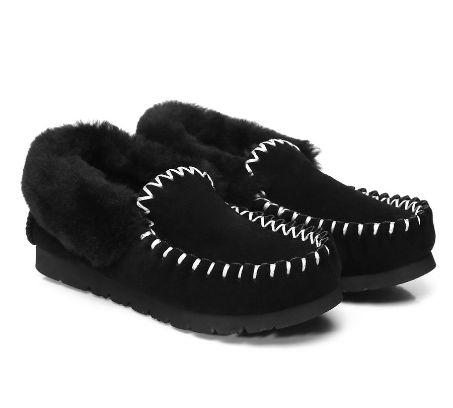 Australian Shepherd Ankle Sheepskin Slippers Men Popo Moccasins Big Size UGG Boots-Slippers-PEROZ Accessories