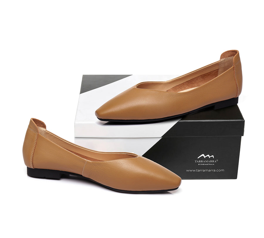 TARRAMARRA Pointed Toe Leather Ballet Flats Women Everly-Flats-PEROZ Accessories
