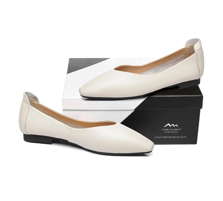 TARRAMARRA Pointed Toe Leather Ballet Flats Women Everly-Flats-PEROZ Accessories