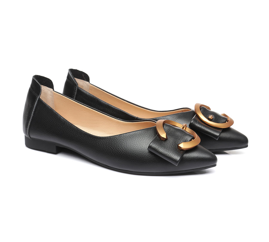 TARRAMARRA Pointed Toe Ballet Flat with Metal Buckle Décor Women Pari-Flats-PEROZ Accessories