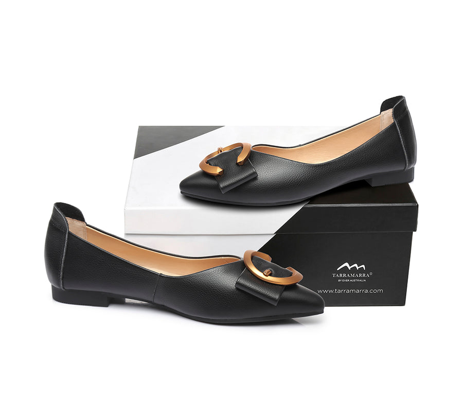 TARRAMARRA Pointed Toe Ballet Flat with Metal Buckle Décor Women Pari-Flats-PEROZ Accessories