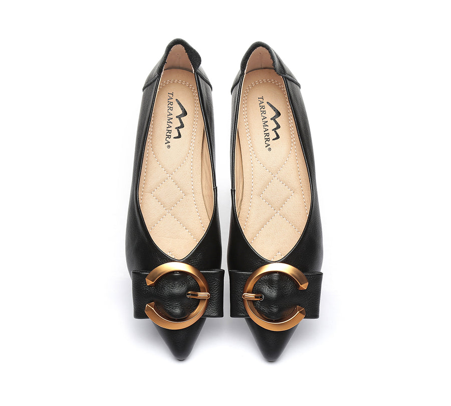 TARRAMARRA Pointed Toe Ballet Flat with Metal Buckle Décor Women Pari-Flats-PEROZ Accessories