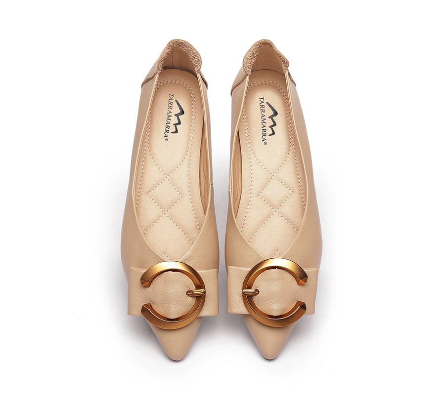 TARRAMARRA Pointed Toe Ballet Flat with Metal Buckle Décor Women Pari-Flats-PEROZ Accessories