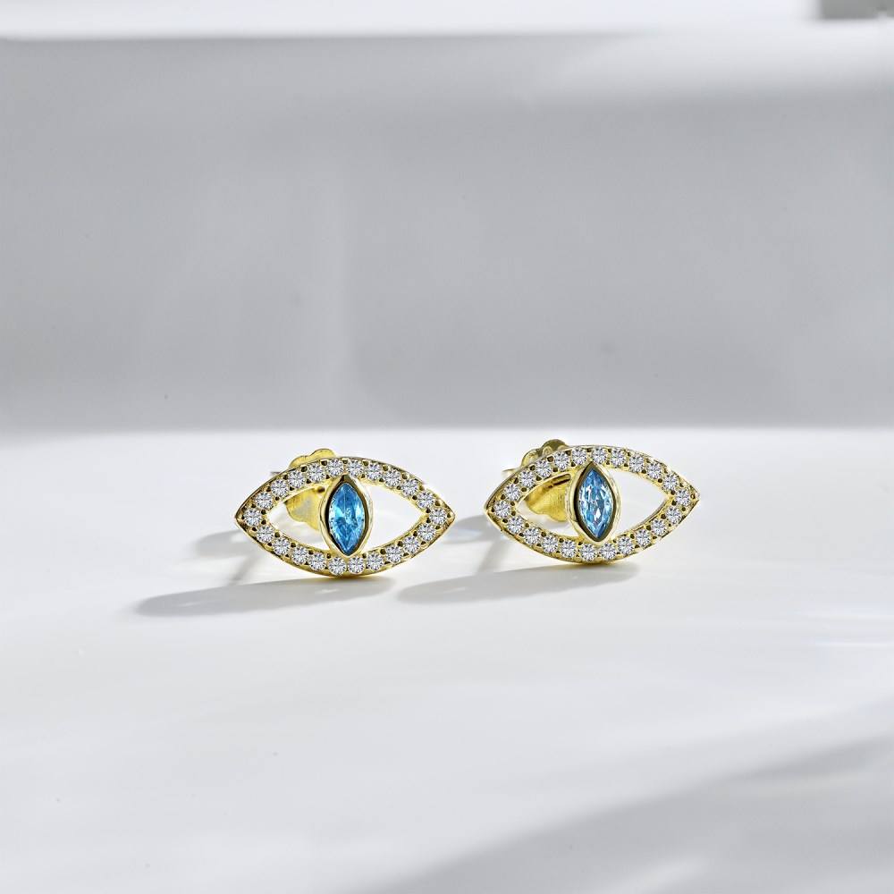 Anyco Earrings Gold Dainty Cz Cubic Zircon Blue Stone 18K Gold Plated S925 Sterling Silver Dangle Stud Earrings Jewelry Women-Earrings-PEROZ Accessories