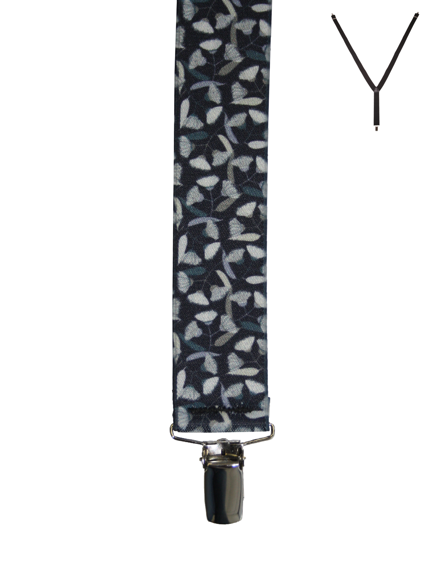 BRACES. Y-Back with Nickel Clips. Jocelyn Proust Gum Blossom Print. Silver. 35mm width.-Braces-PEROZ Accessories