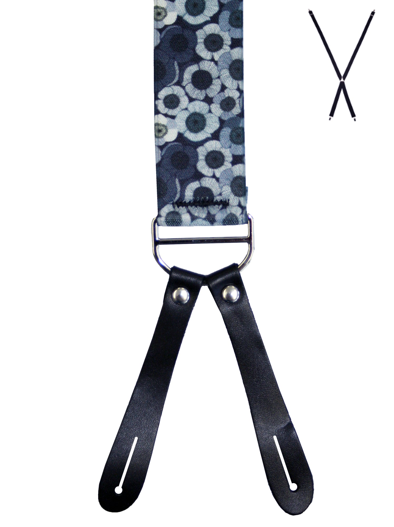 BRACES. X-Back with Leather Ends. Jocelyn Proust Poppy Print. 35mm width.-Braces-PEROZ Accessories