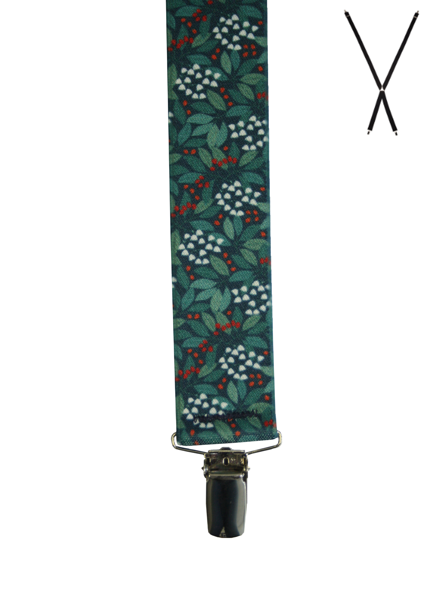 BRACES. X-Back with Nickel Clips. Jocelyn Proust Small Flower. Navy/Red. 35mm width.-Braces-PEROZ Accessories