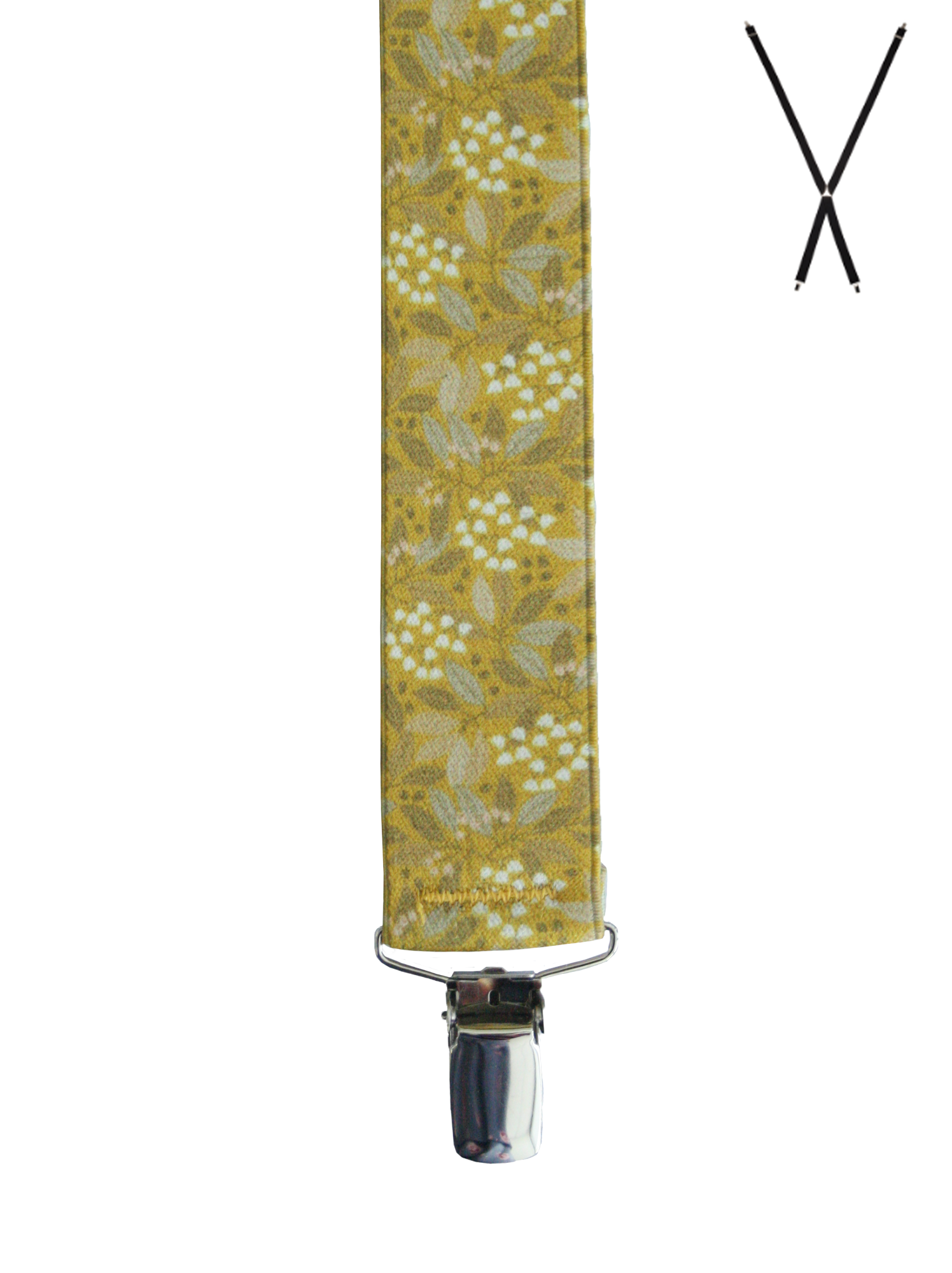 BRACES. X-Back with Nickel Clips. Jocelyn Proust Small Flower Print. Yellow. 35mm width.-Braces-PEROZ Accessories