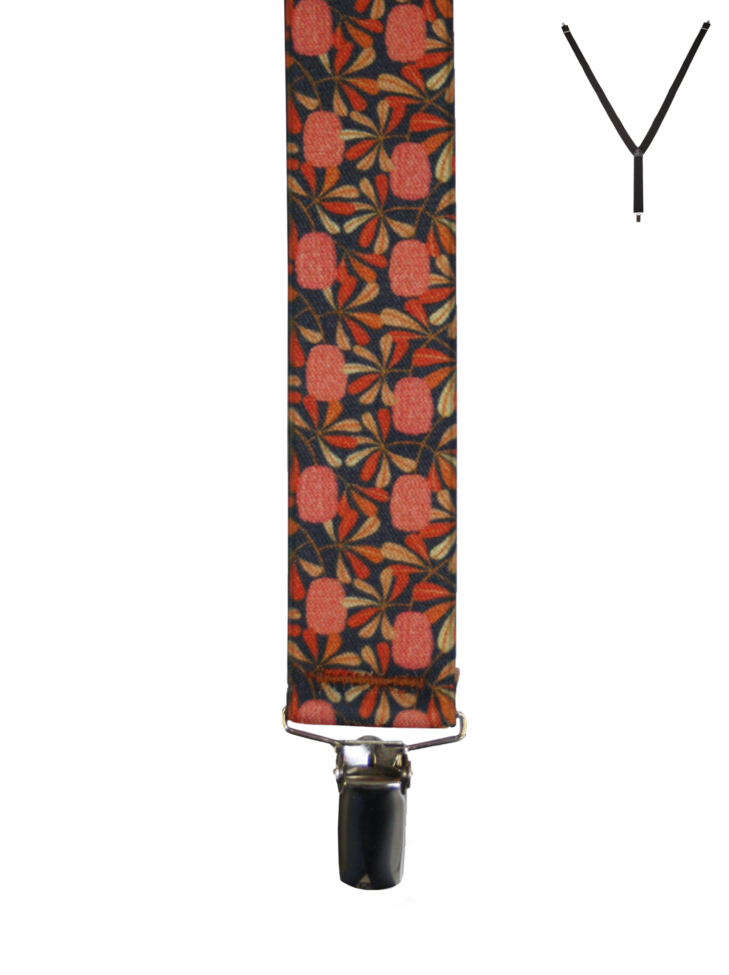 BRACES. Y-Back with Nickel Clips. Jocelyn Proust Coastal Banksia Print. Navy/Red. 35mm width.-Braces-PEROZ Accessories