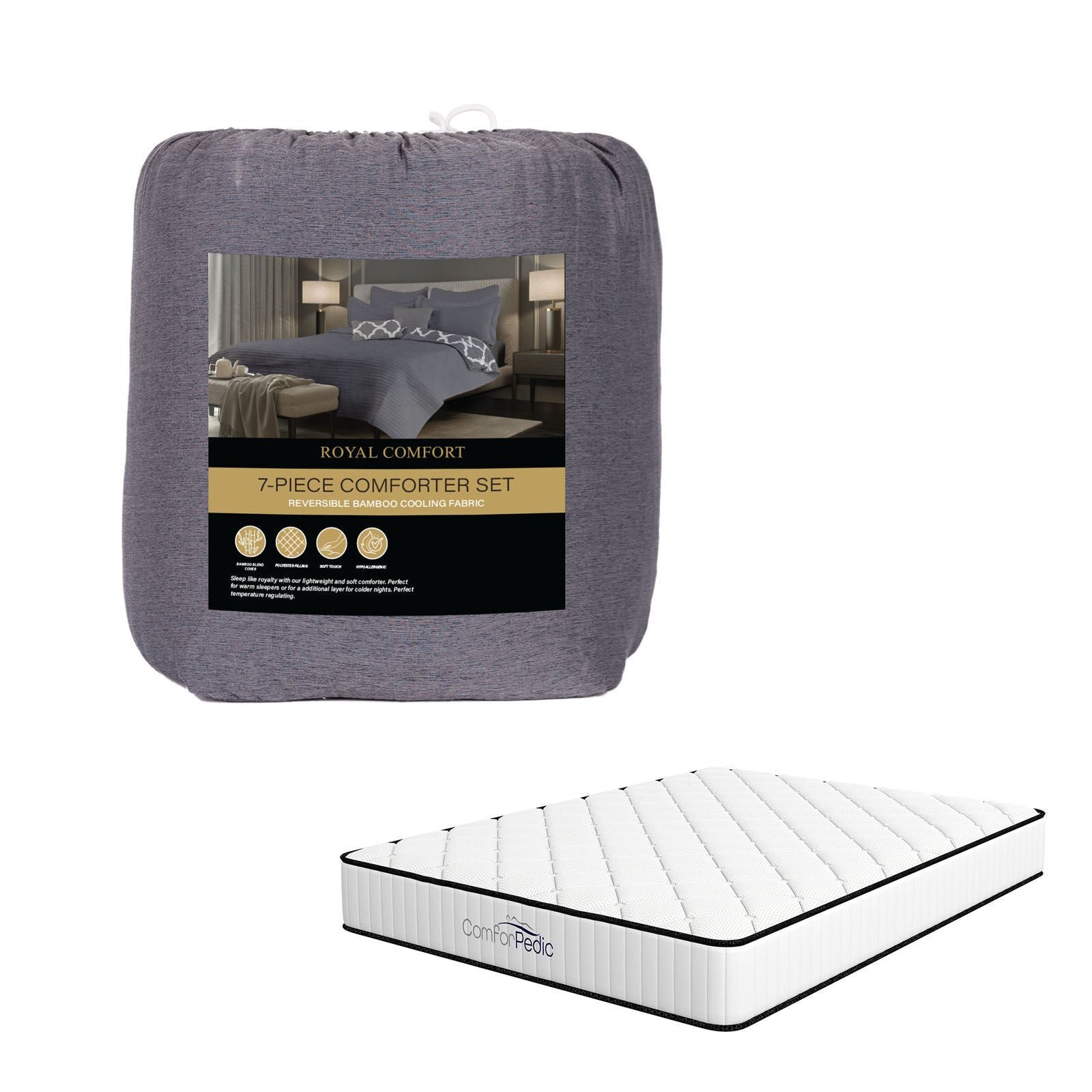 Royal Comfort Bedroom Set 1 x Mattress Comforpedic And 1 x 7 Piece Comforter Set-Bedding-PEROZ Accessories
