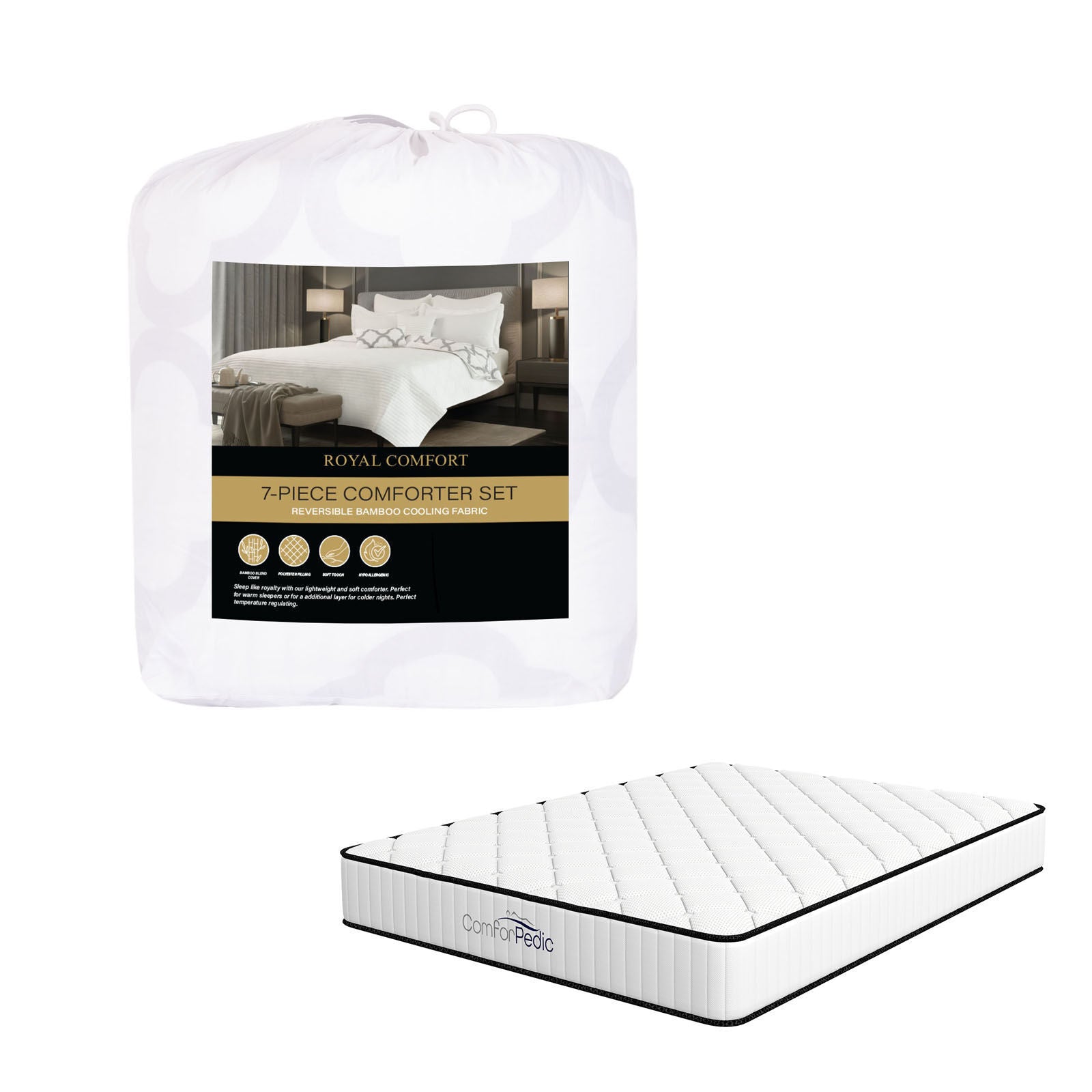 Royal Comfort Bedroom Set 1 x Mattress Comforpedic And 1 x 7 Piece Comforter Set-Bedding-PEROZ Accessories