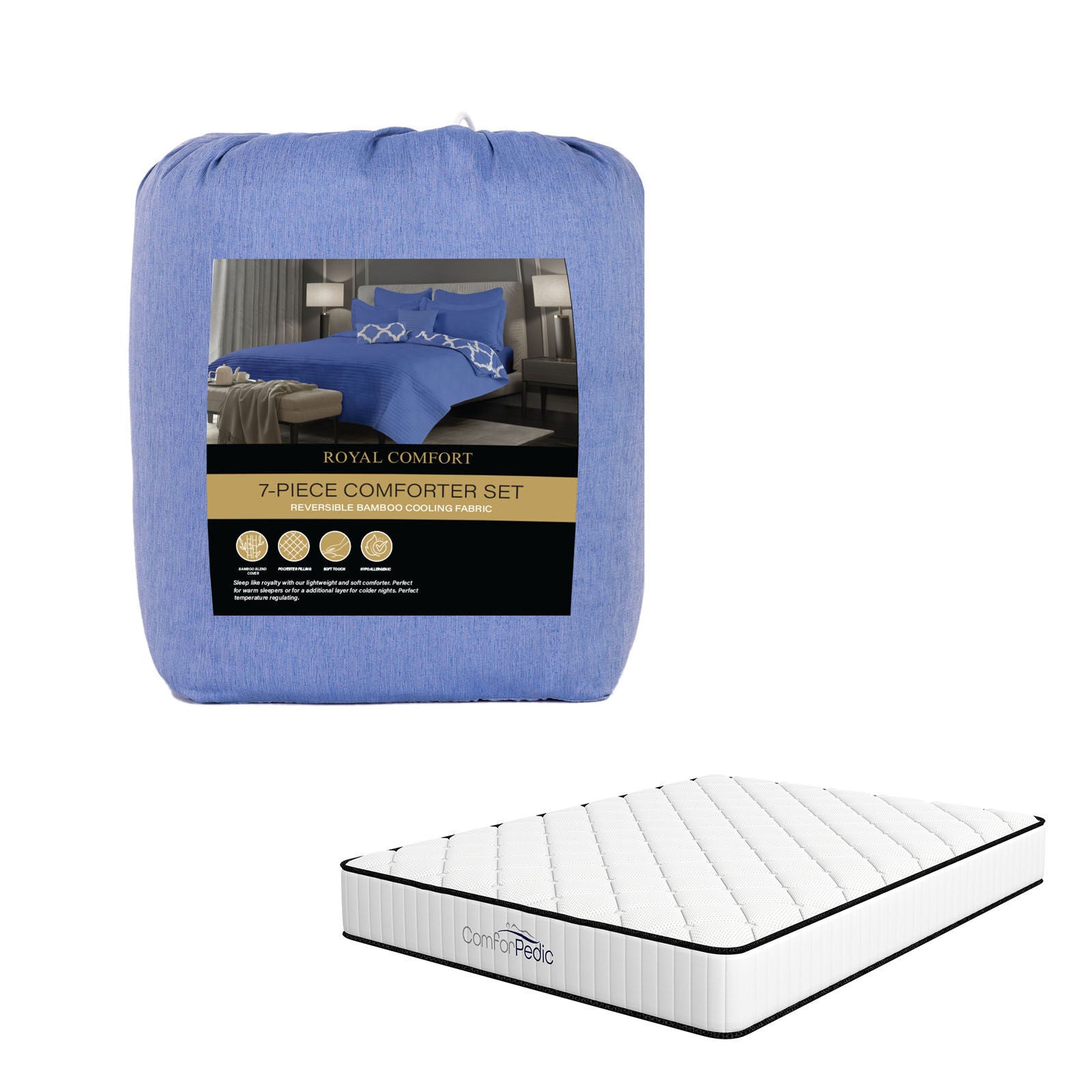 Royal Comfort Bedroom Set 1 x Mattress Comforpedic And 1 x 7 Piece Comforter Set-Bedding-PEROZ Accessories