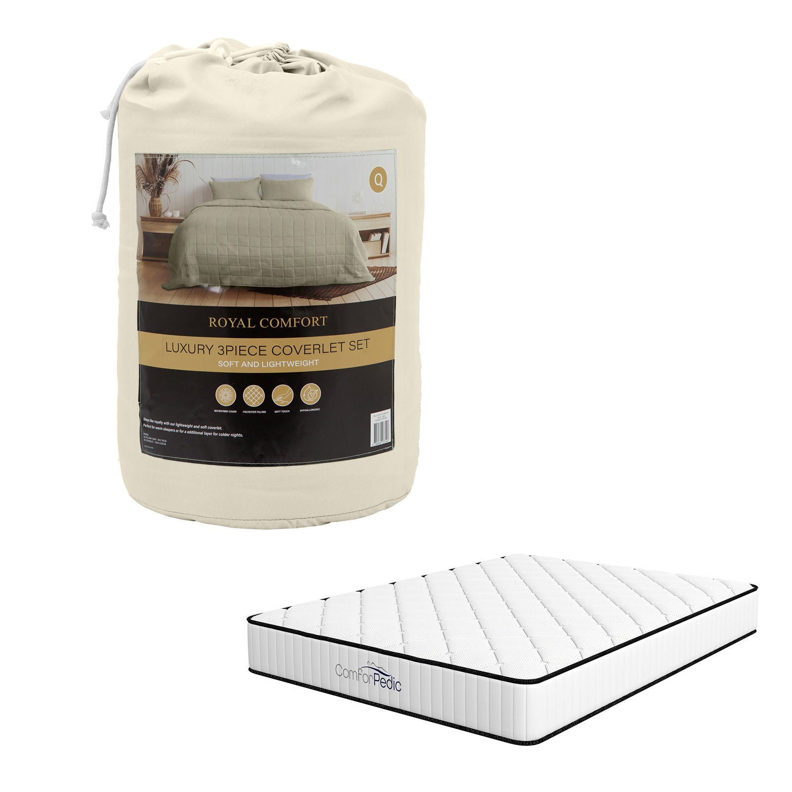 Royal Comfort Bedroom Set 1 x Comforpedic Mattress And Bed In A Bag Coverlet Set-Bedding-PEROZ Accessories