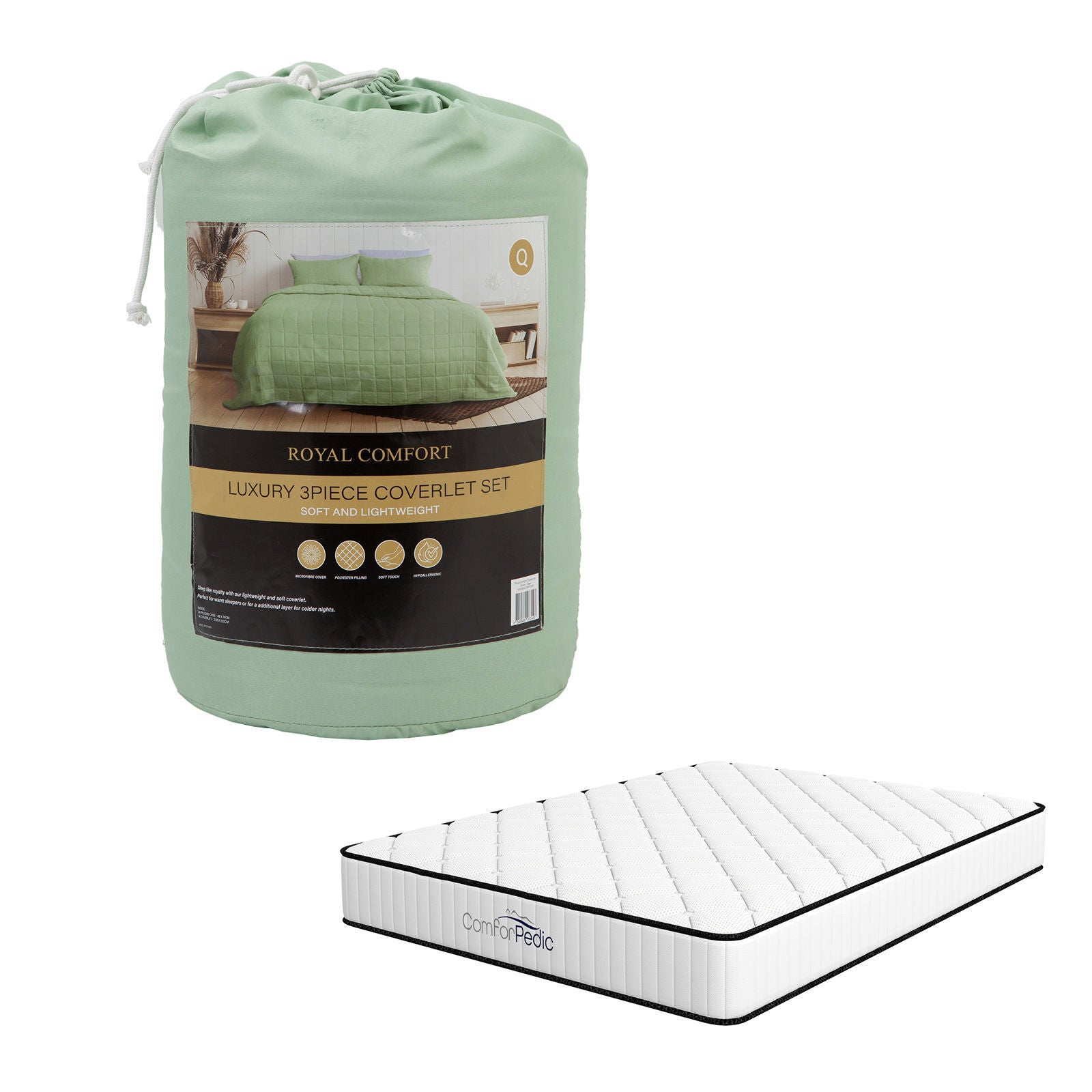 Royal Comfort Bedroom Set 1 x Comforpedic Mattress And Bed In A Bag Coverlet Set-Bedding-PEROZ Accessories
