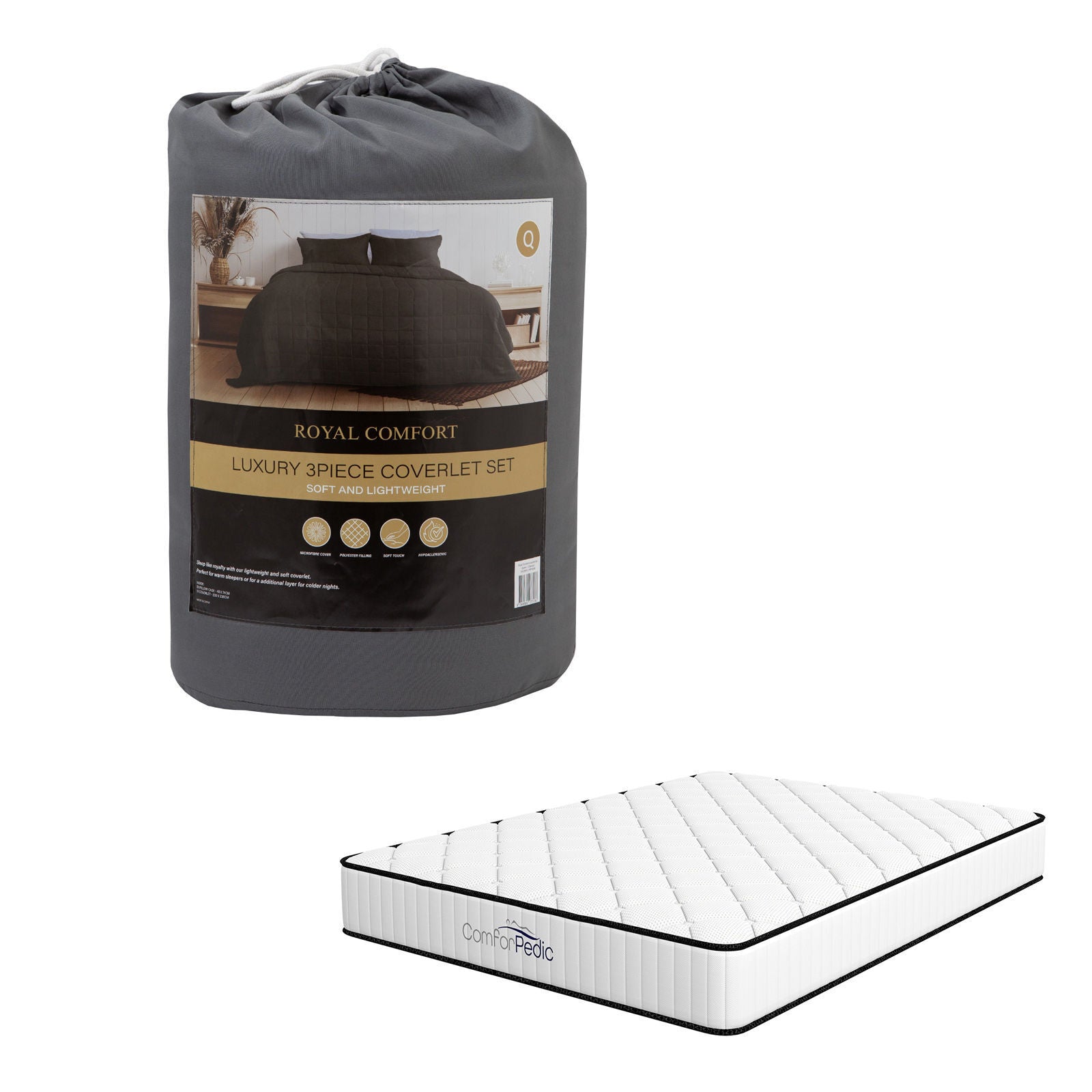 Royal Comfort Bedroom Set 1 x Comforpedic Mattress And Bed In A Bag Coverlet Set-Bedding-PEROZ Accessories