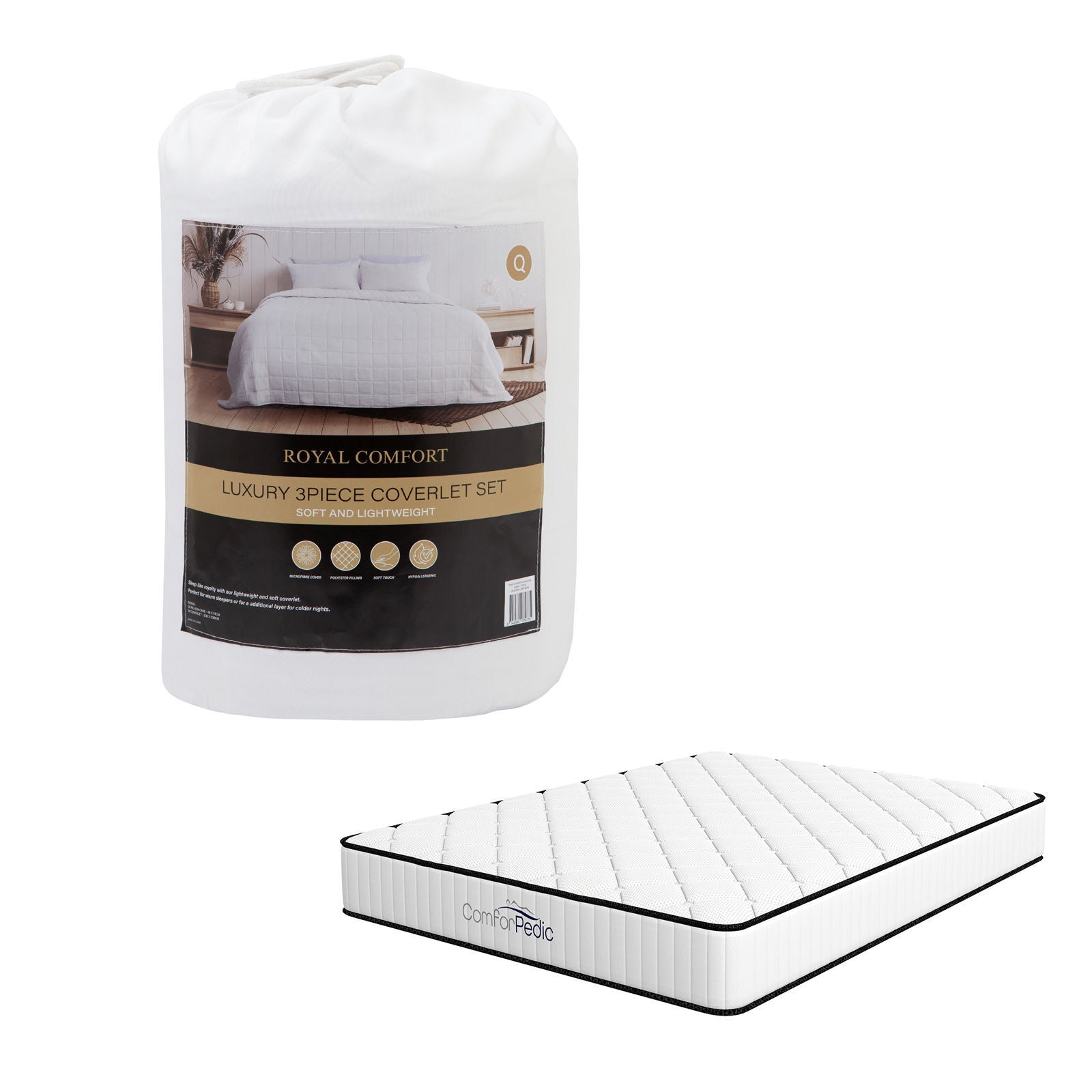 Royal Comfort Bedroom Set 1 x Comforpedic Mattress And Bed In A Bag Coverlet Set-Bedding-PEROZ Accessories
