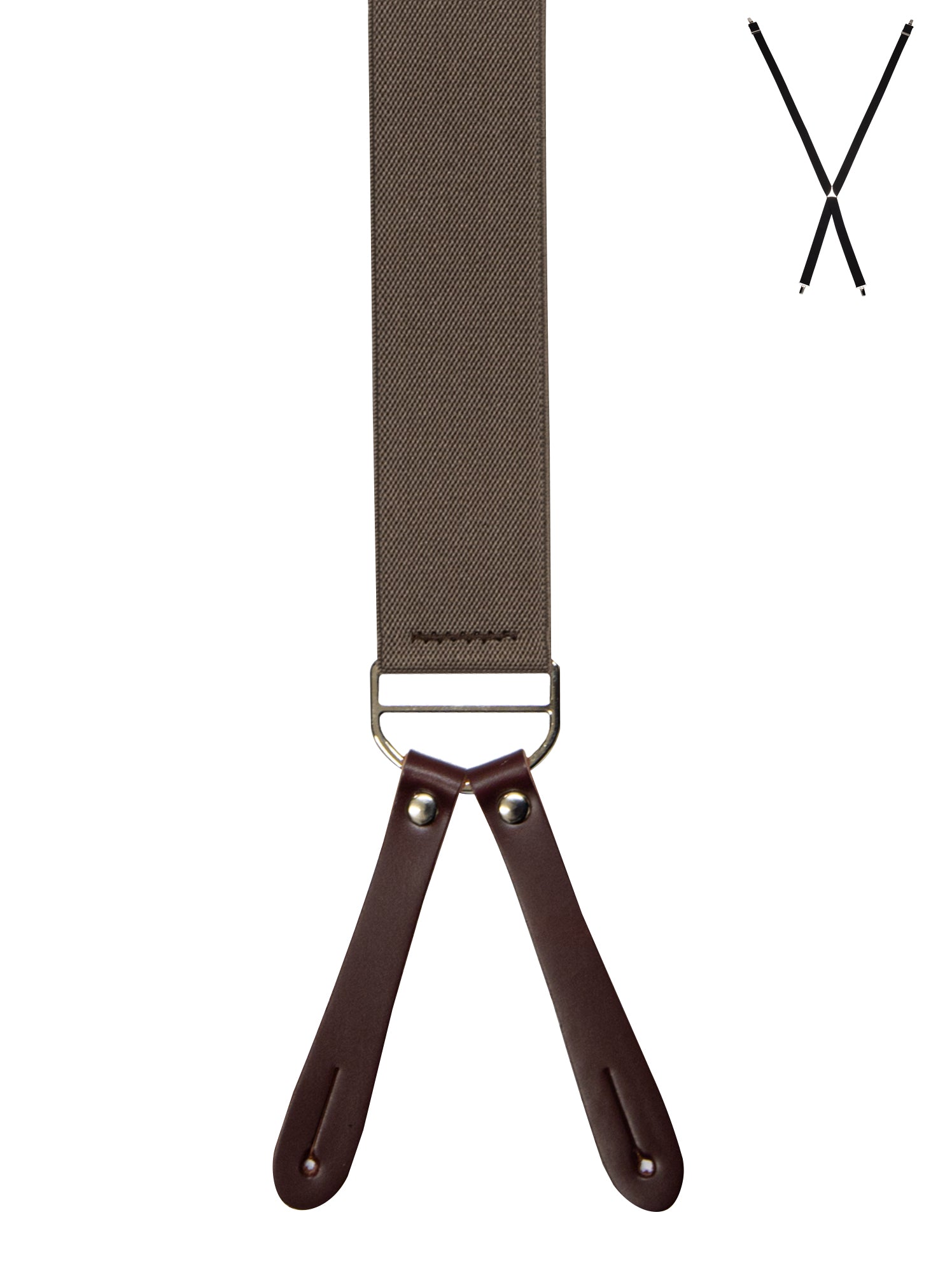 BRACES. X-Back with Leather Ends. Plain Khaki. 35mm width.-Braces-PEROZ Accessories