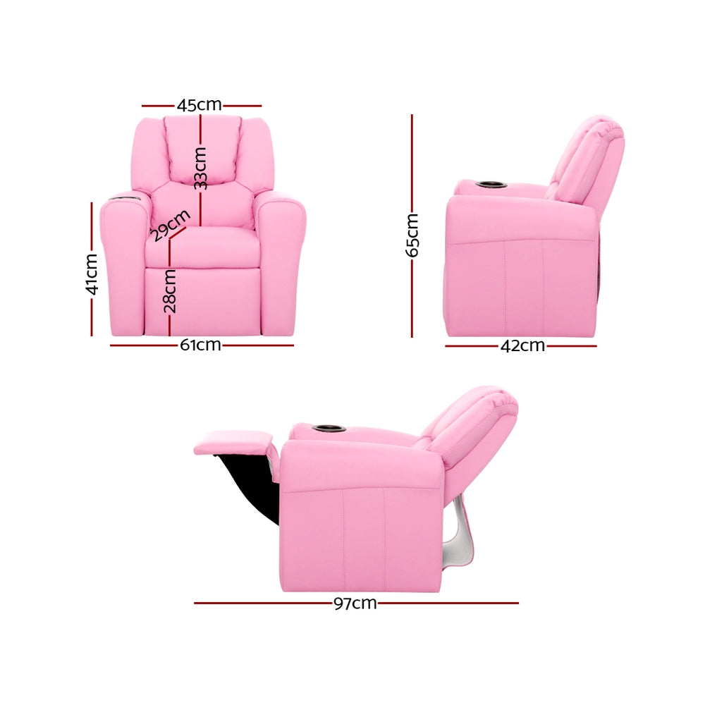 Keezi Kids Recliner Chair Pink PU Leather Sofa Lounge Couch Children Armchair-Baby &amp; Kids &gt; Kid&