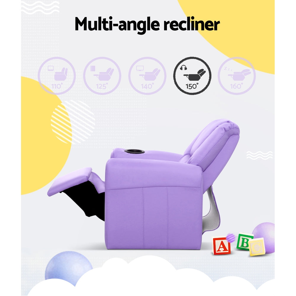 Keezi Kids Recliner Chair Purple PU Leather Sofa Lounge Couch Children Armchair-Baby & Kids > Kid&