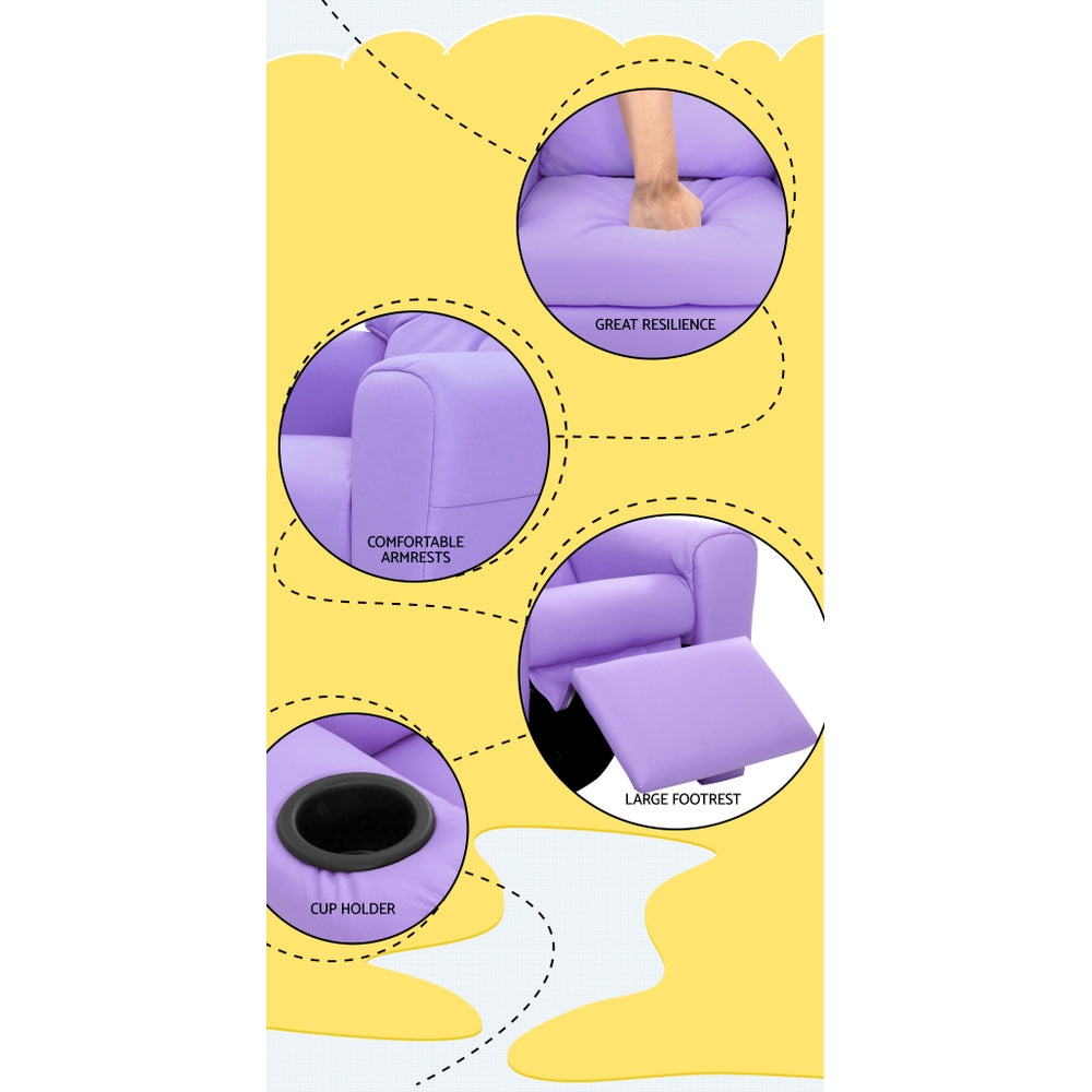 Keezi Kids Recliner Chair Purple PU Leather Sofa Lounge Couch Children Armchair-Baby & Kids > Kid&