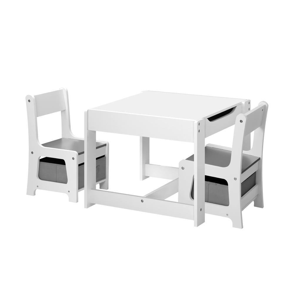 Oikiture Kids Table and Chairs Set Activity Play Study Desk w/ Toys Storage Box Grey-Kid Table Set-PEROZ Accessories