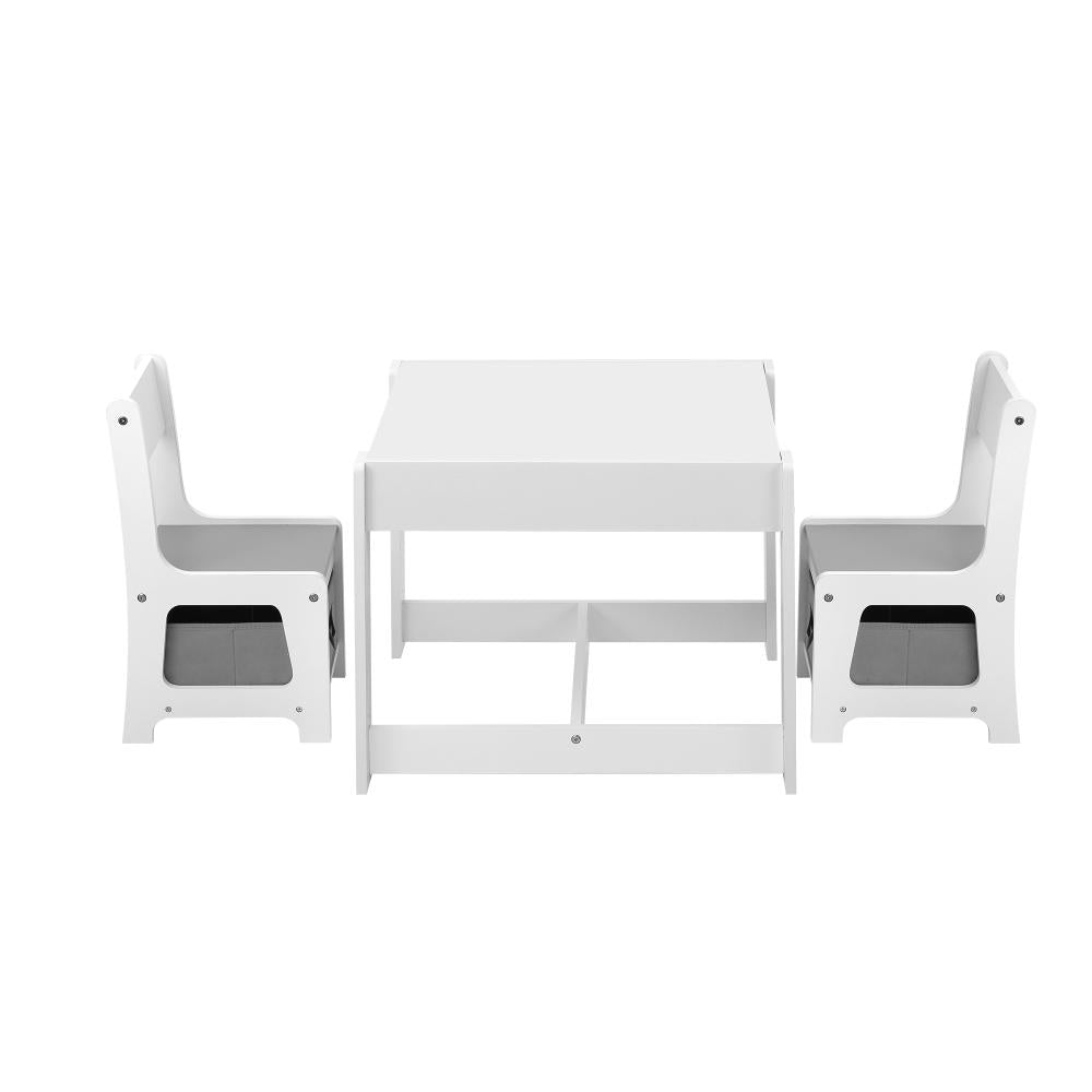 Oikiture Kids Table and Chairs Set Activity Play Study Desk w/ Toys Storage Box Grey-Kid Table Set-PEROZ Accessories