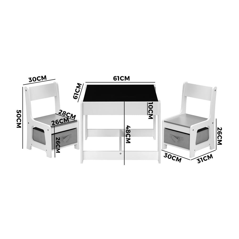 Oikiture Kids Table and Chairs Set Activity Play Study Desk w/ Toys Storage Box Grey-Kid Table Set-PEROZ Accessories