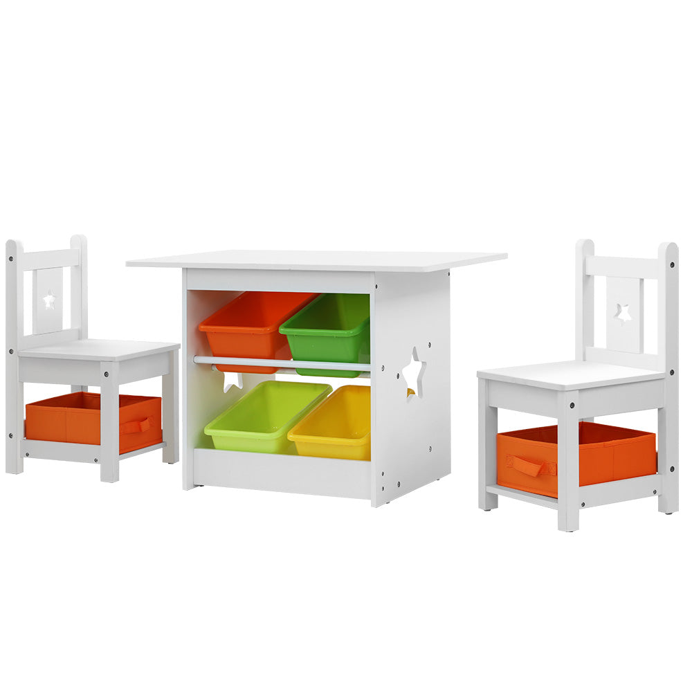 Keezi 3 PCS Kids Table and Chairs Set Children Furniture Play Toys Storage Box-Baby & Kids > Kid&