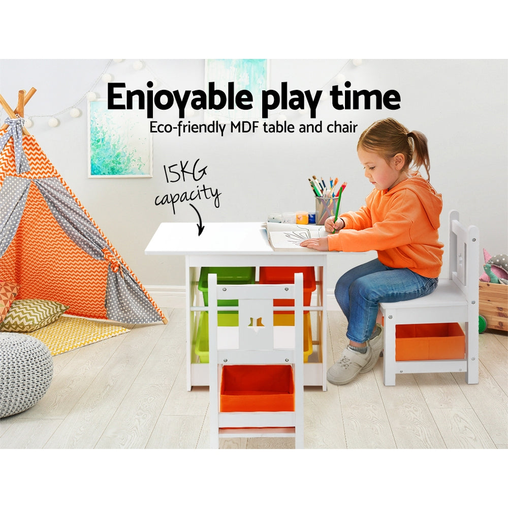 Keezi 3 PCS Kids Table and Chairs Set Children Furniture Play Toys Storage Box-Baby & Kids > Kid&