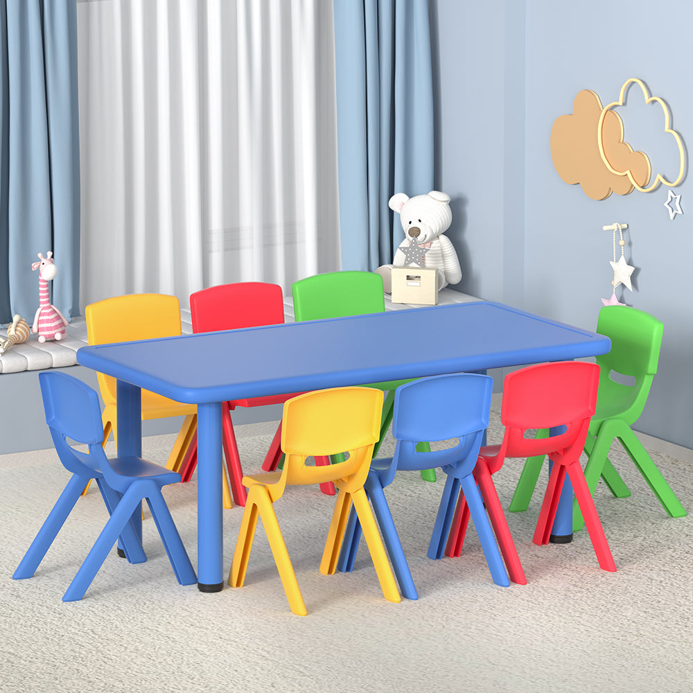 Keezi 9PCS Kids Table and Chairs Set Children Study Desk Furniture Plastic 8 Chairs-Baby & Kids > Kid&