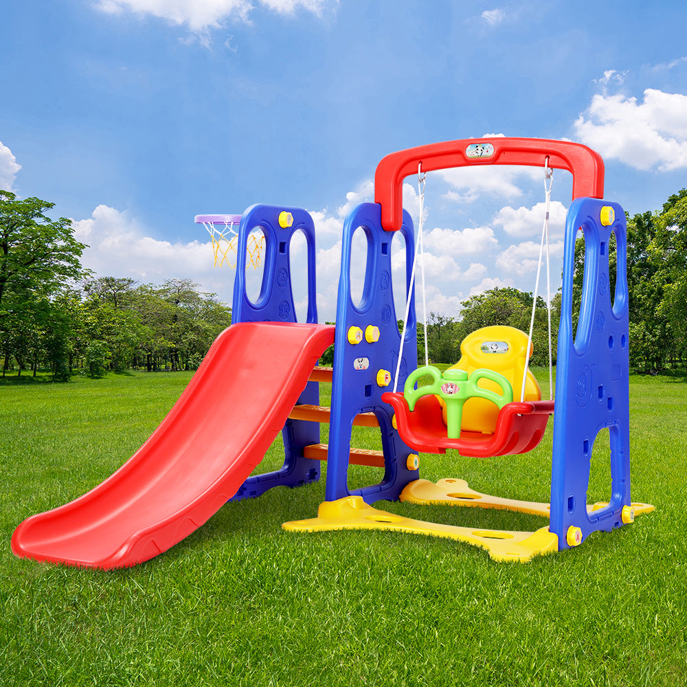 Keezi Kids 3-in-1 Slide Swing with Basketball Hoop Toddler Outdoor Indoor Play-Baby & Kids > Toys-PEROZ Accessories