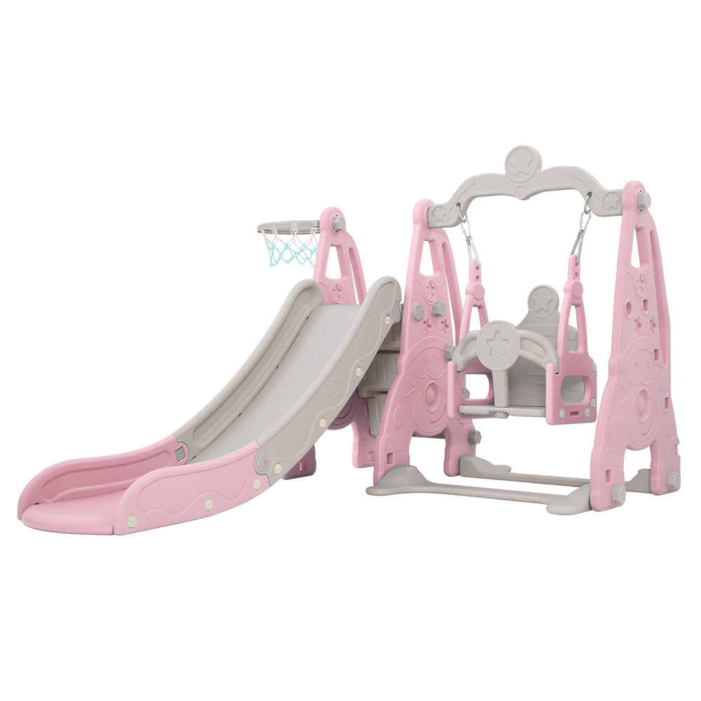 Keezi Kids Slide 170cm Extra Long Swing Basketball Hoop Toddlers PlaySet Pink-Baby & Kids > Toys-PEROZ Accessories