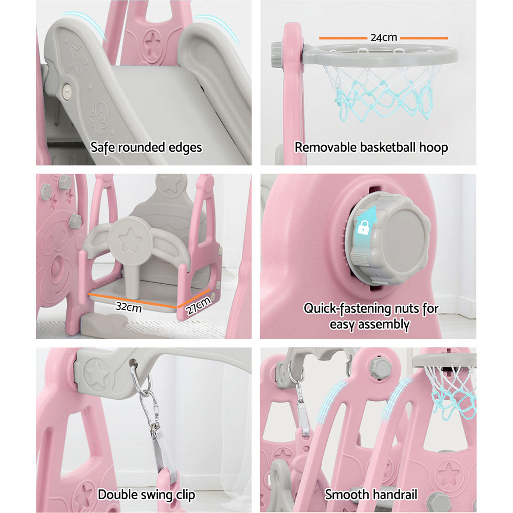 Keezi Kids Slide 170cm Extra Long Swing Basketball Hoop Toddlers PlaySet Pink-Baby & Kids > Toys-PEROZ Accessories