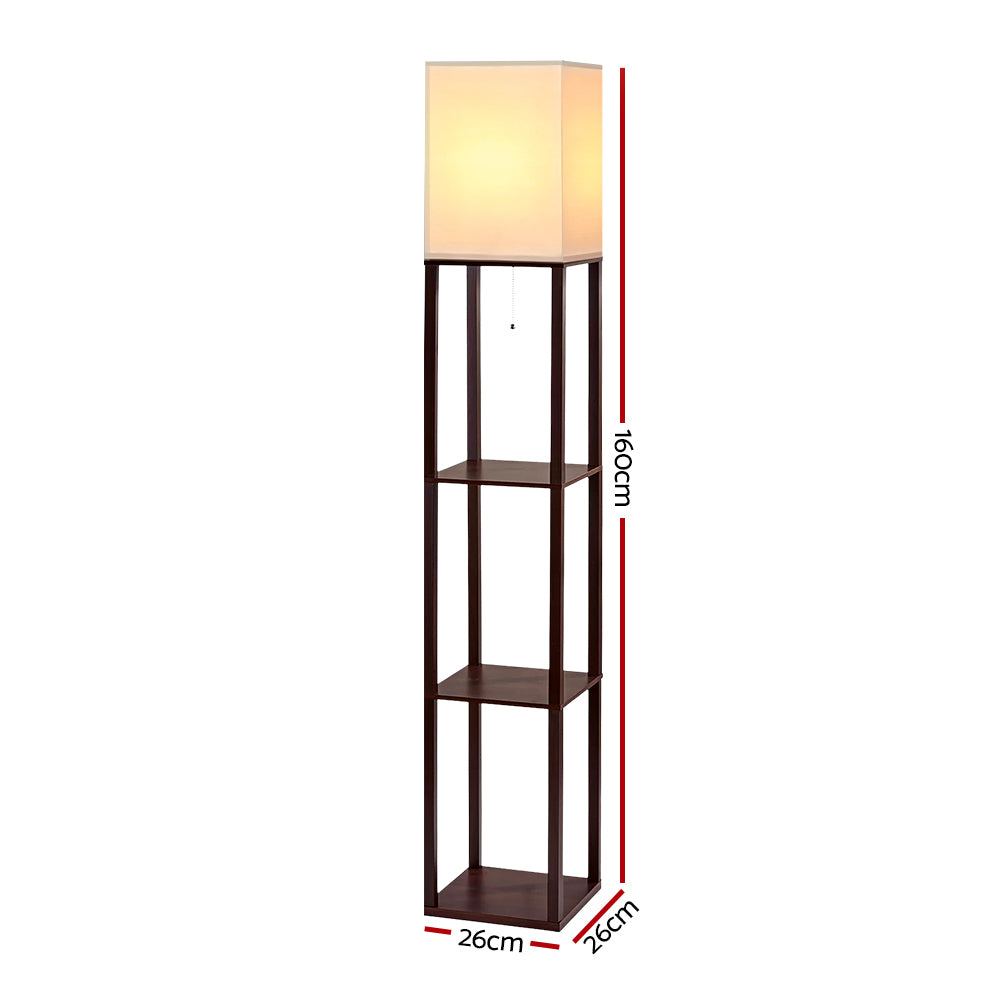 Artiss Shelf Floor Lamp Vintage Wood Reading Light Storage Organizer Home Office-Furniture > Bedroom - Peroz Australia - Image - 3