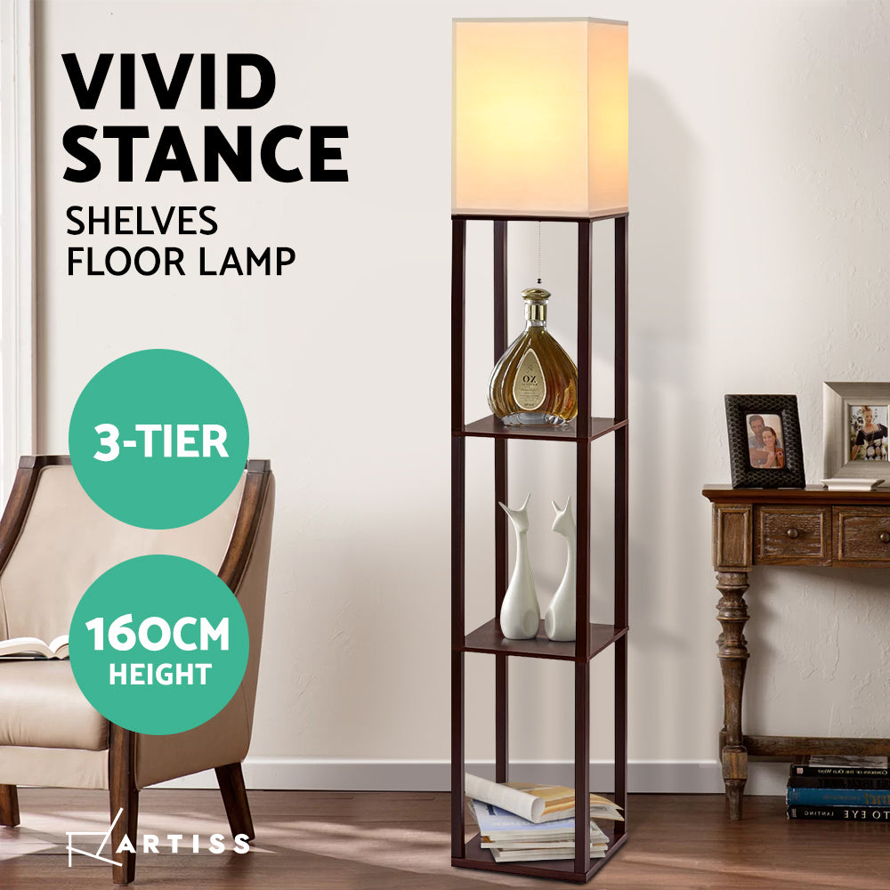 Artiss Shelf Floor Lamp Vintage Wood Reading Light Storage Organizer Home Office-Furniture > Bedroom - Peroz Australia - Image - 4