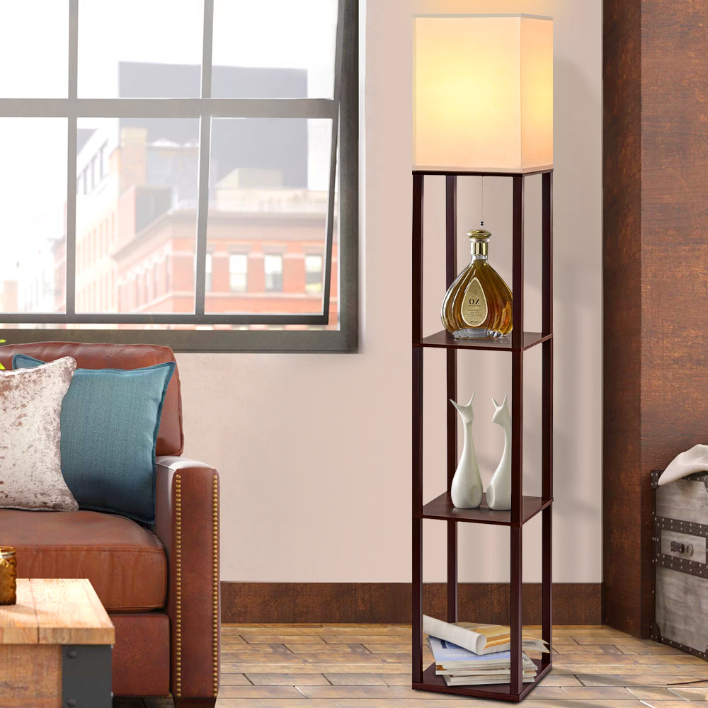 Artiss Shelf Floor Lamp Vintage Wood Reading Light Storage Organizer Home Office-Furniture > Bedroom - Peroz Australia - Image - 1