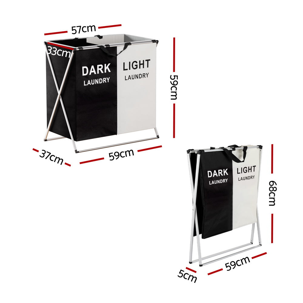 Artiss Laundry Basket Hamper Large Foldable Washing Clothes Storage 2 Sections-Furniture > Bathroom-PEROZ Accessories