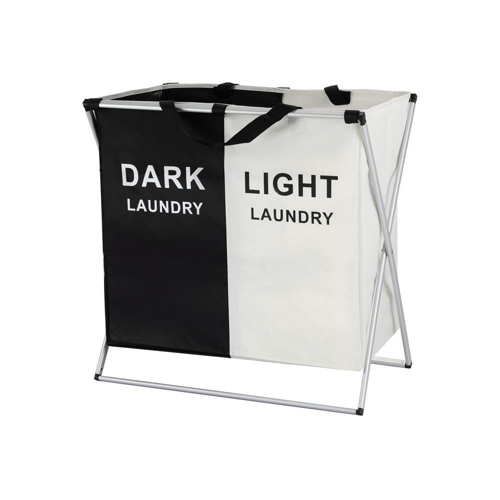 Artiss Laundry Basket Hamper Large Foldable Washing Clothes Storage 2 Sections-Furniture > Bathroom-PEROZ Accessories