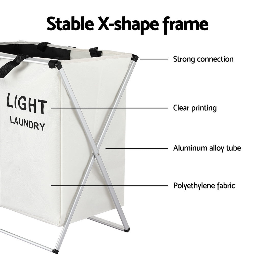 Artiss Laundry Basket Hamper Large Foldable Washing Clothes Storage 2 Sections-Furniture > Bathroom-PEROZ Accessories