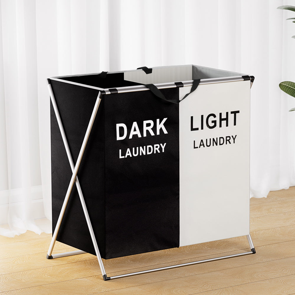 Artiss Laundry Basket Hamper Large Foldable Washing Clothes Storage 2 Sections-Furniture > Bathroom-PEROZ Accessories