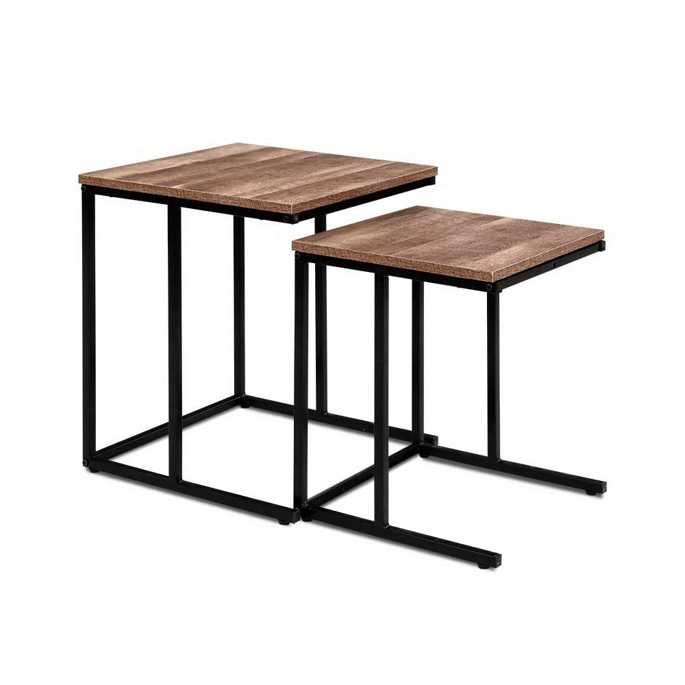 Artiss Coffee Table Nesting Side Tables Wooden Rustic Vintage Metal Frame-Furniture > Dining - Peroz Australia - Image - 2