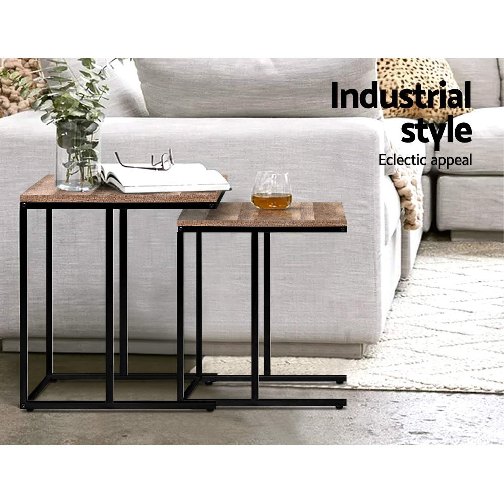 Artiss Coffee Table Nesting Side Tables Wooden Rustic Vintage Metal Frame-Furniture &gt; Dining - Peroz Australia - Image - 1
