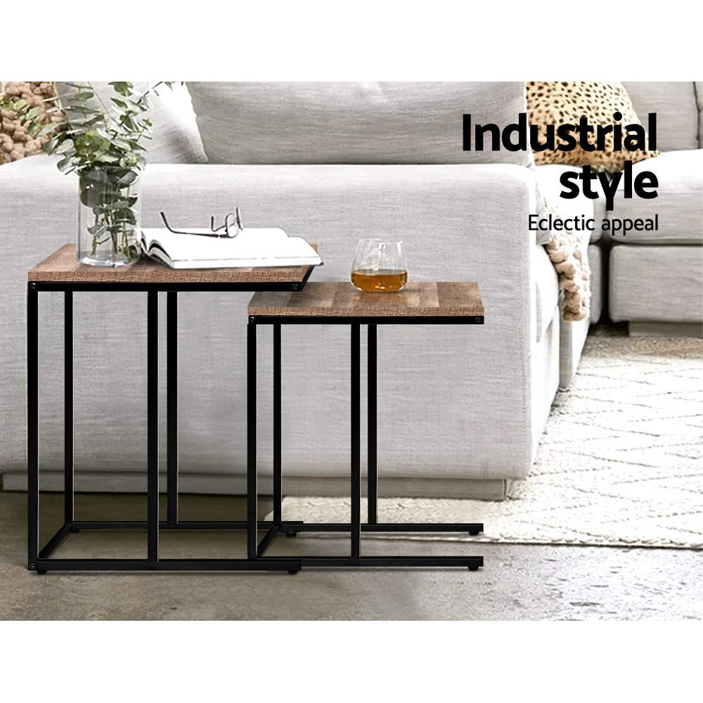 Artiss Coffee Table Nesting Side Tables Wooden Rustic Vintage Metal Frame-Furniture > Dining - Peroz Australia - Image - 1