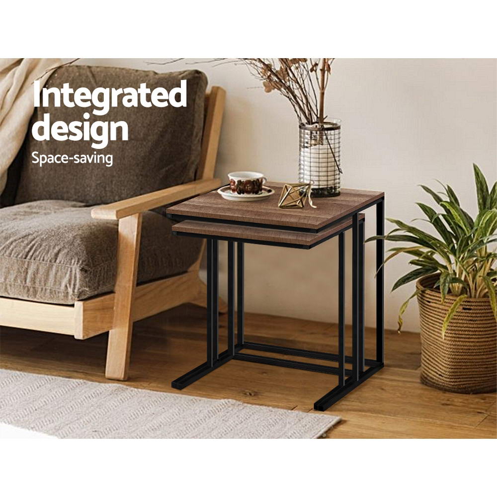Artiss Coffee Table Nesting Side Tables Wooden Rustic Vintage Metal Frame-Furniture > Dining - Peroz Australia - Image - 5