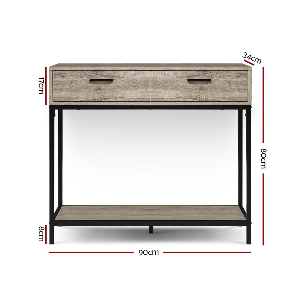 Artiss Hallway Console Table Hall Side Entry Display Desk Drawer Storage Oak-Furniture > Living Room - Peroz Australia - Image - 2